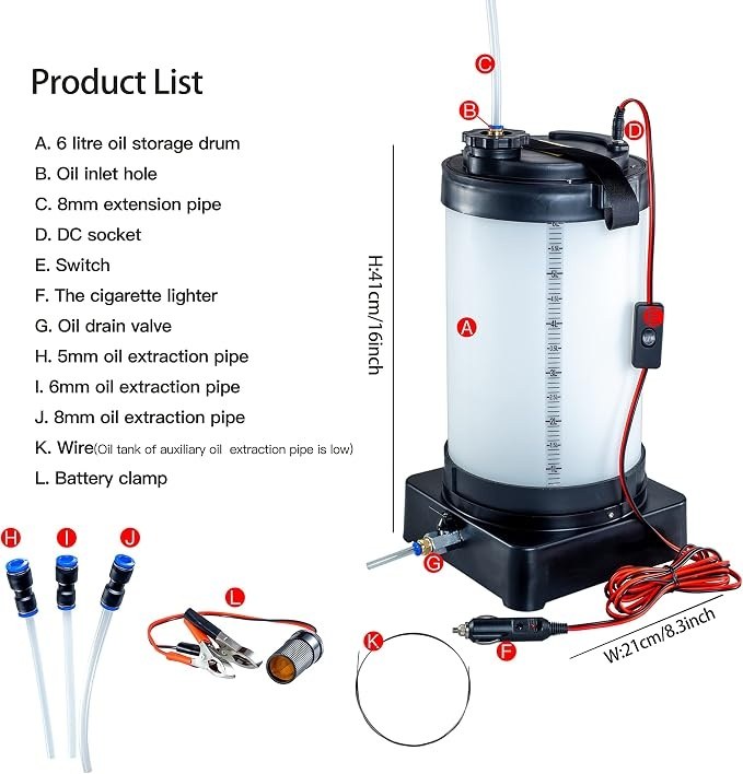 Trocador Electric 12V Oil & Fluid Extractor Pump, 6-Liter tank